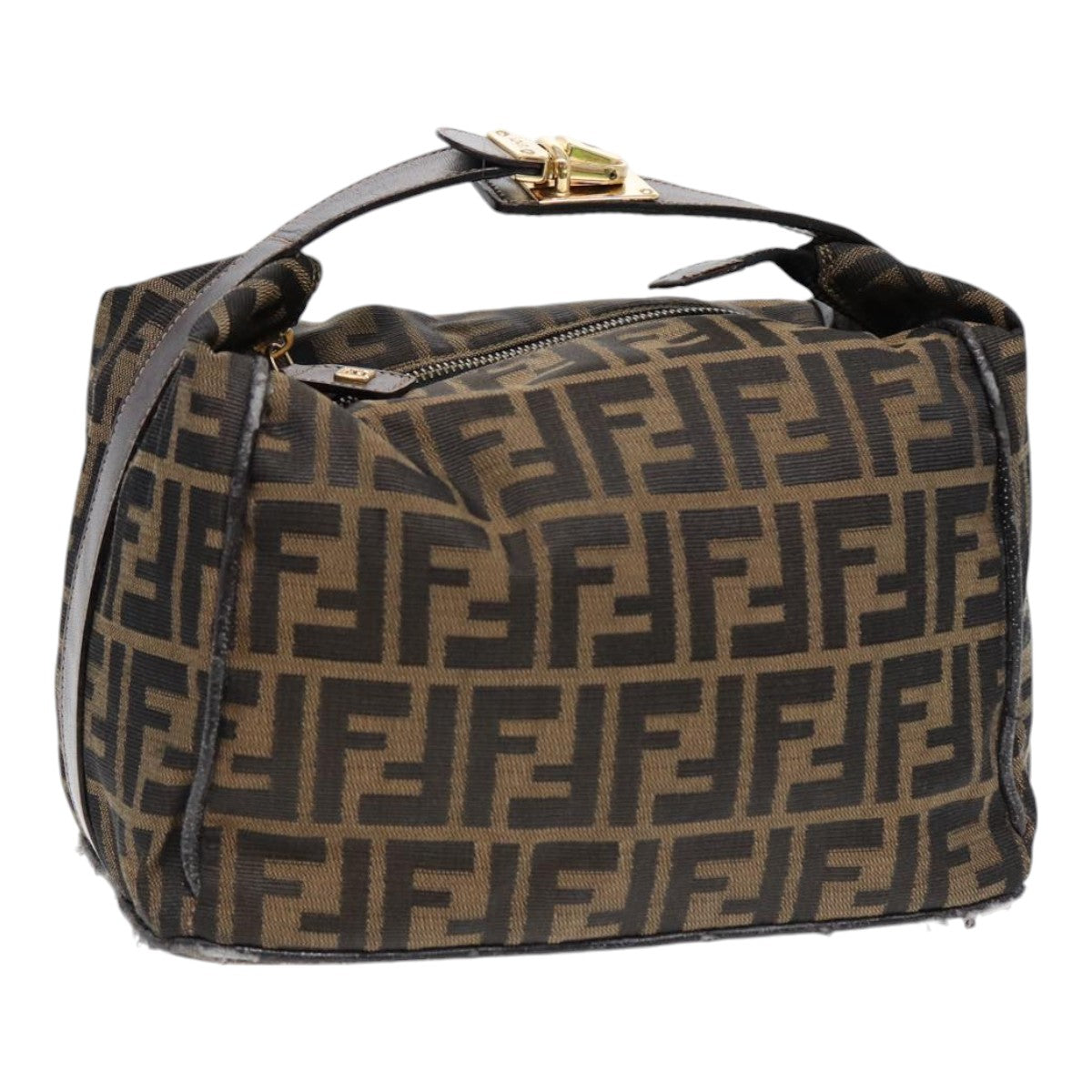 FENDI Zucca Canvas Hand Bag Brown Black gold Auth 88079