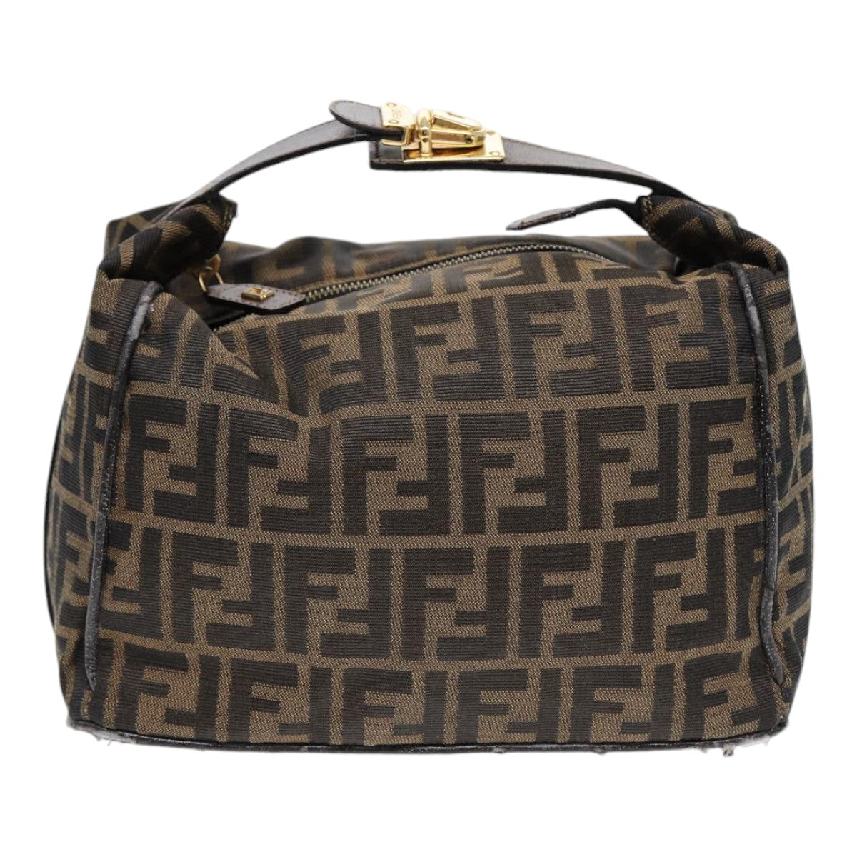 FENDI Zucca Canvas Hand Bag Brown Black gold Auth 88079