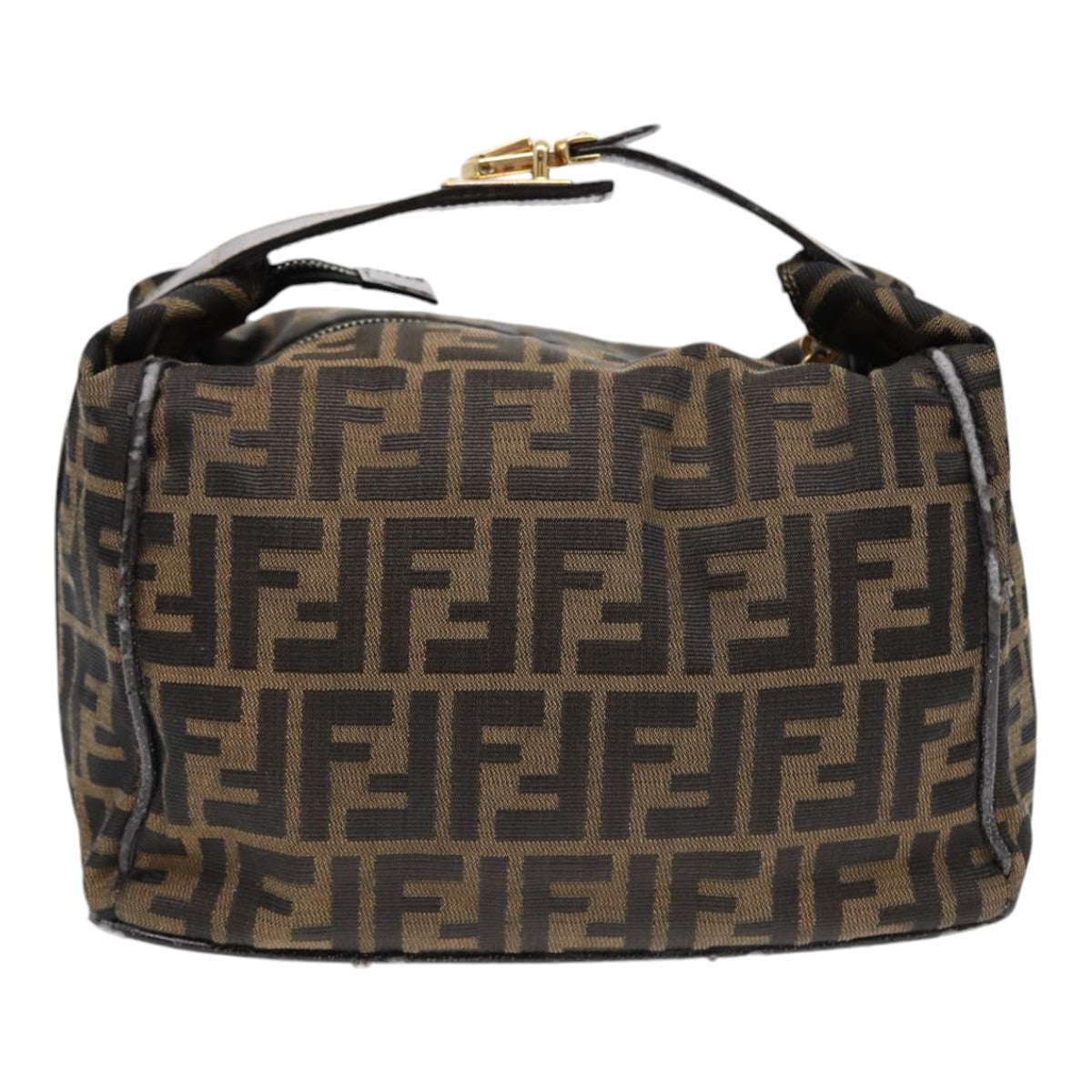 FENDI Zucca Canvas Hand Bag Brown Black gold Auth 88079