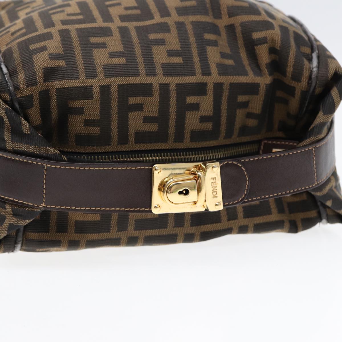 FENDI Zucca Canvas Hand Bag Brown Black gold Auth 88079