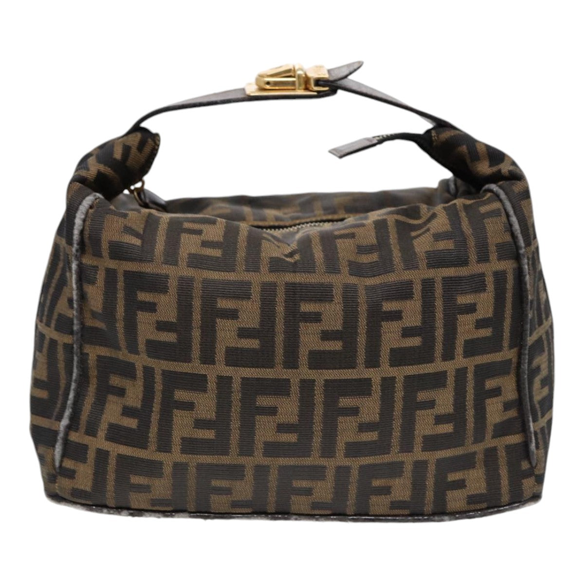 FENDI Zucca Canvas Hand Bag Brown Black gold Auth 88080