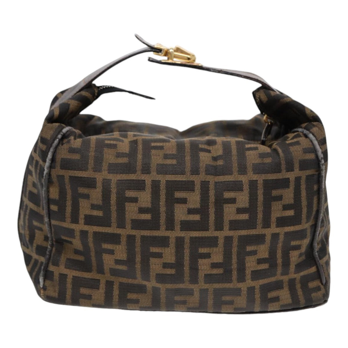 FENDI Zucca Canvas Hand Bag Brown Black gold Auth 88080