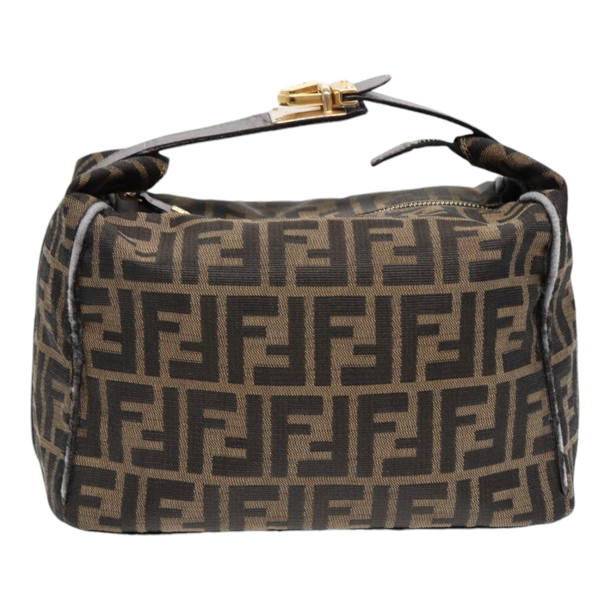 FENDI Zucca Canvas Hand Bag Brown Black gold Auth 88081