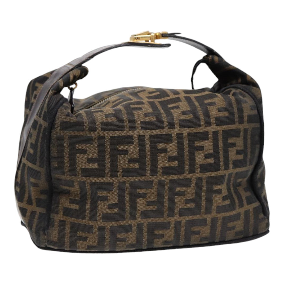 FENDI Zucca Canvas Hand Bag Brown Black gold Auth 88082