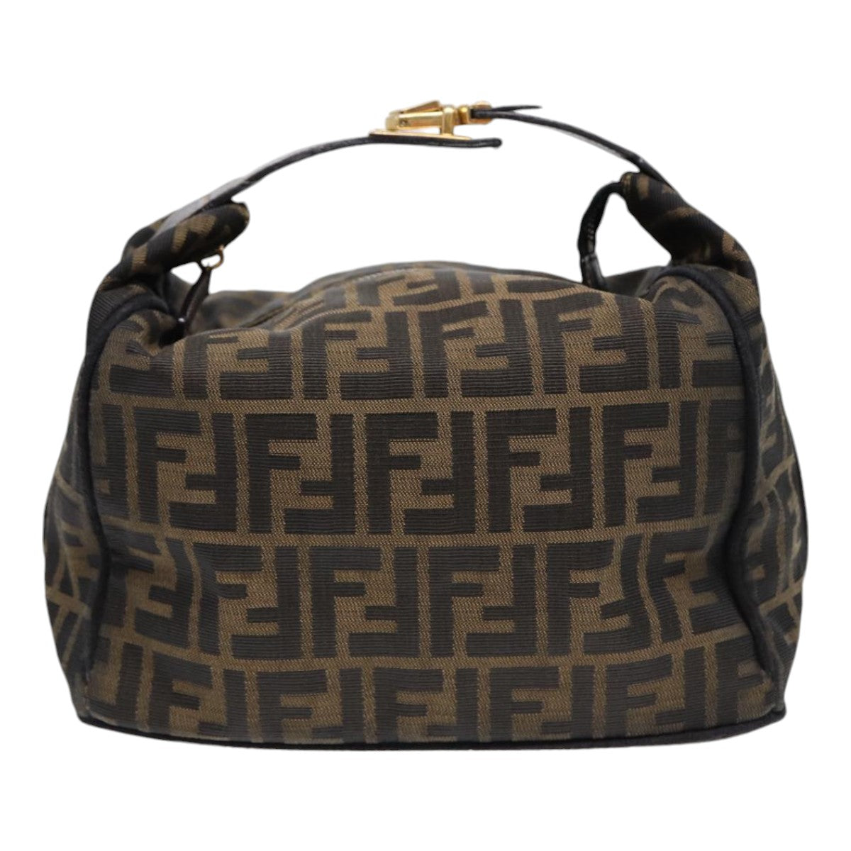 FENDI Zucca Canvas Hand Bag Brown Black gold Auth 88082