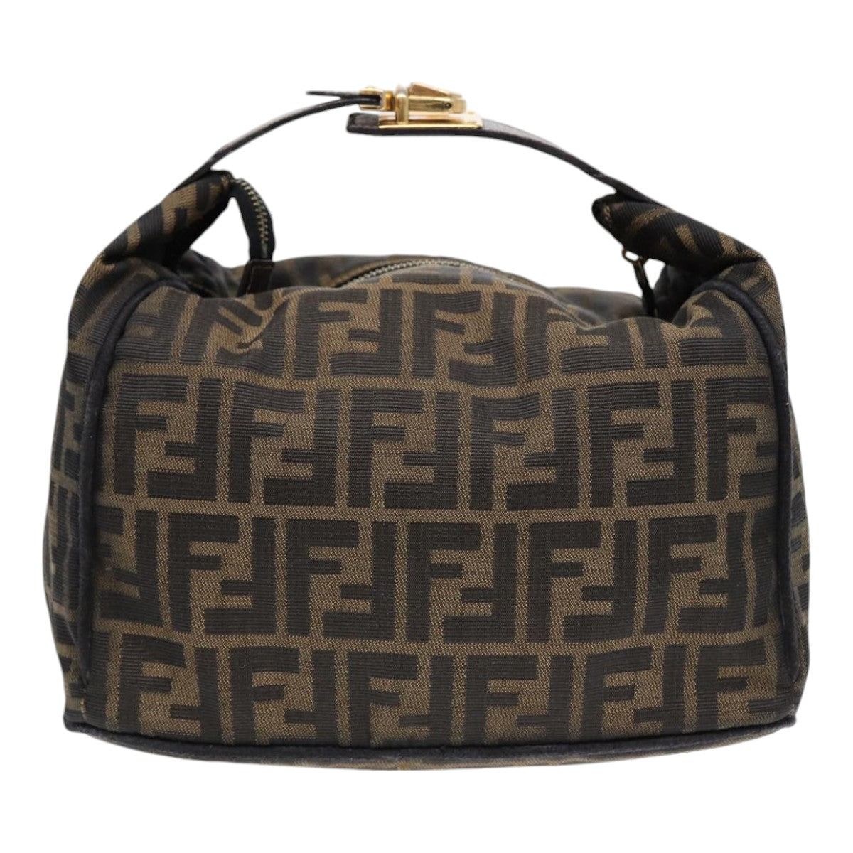 FENDI Zucca Canvas Hand Bag Brown Black gold Auth 88082