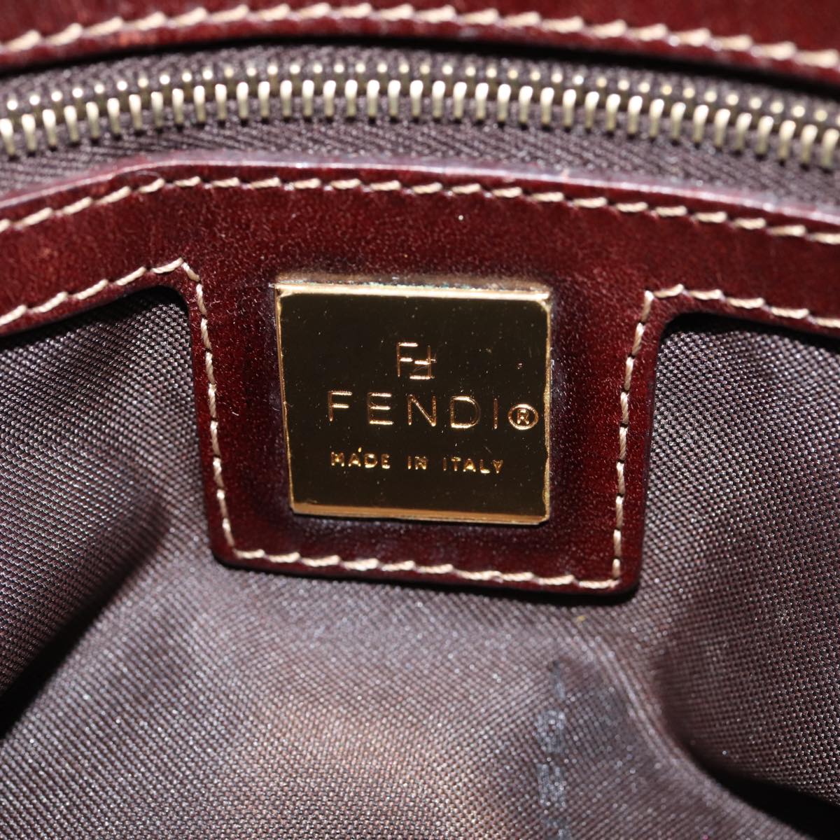 FENDI Zucchino Canvas Hand Bag Beige Gold Auth 88084