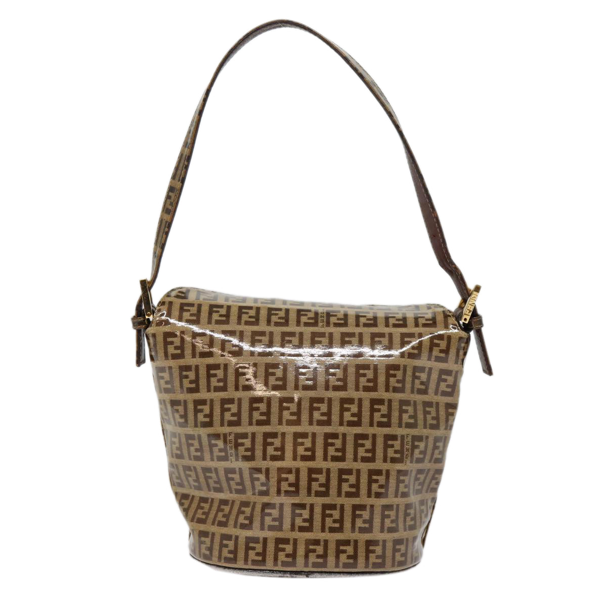 FENDI Zucchino Canvas Hand Bag Beige Gold Auth 88084