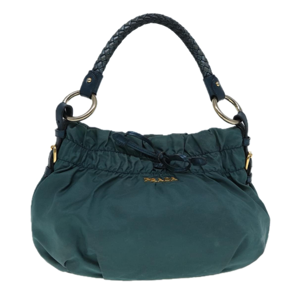 PRADA Hand Bag Nylon Green Gold Auth 88089