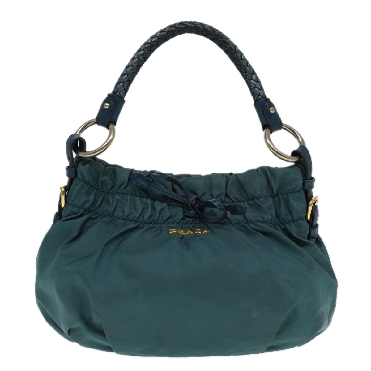 PRADA Hand Bag Nylon Green Gold Auth 88089