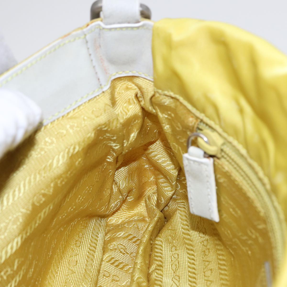 PRADA Shoulder Bag Nylon Yellow Silver Auth 88093