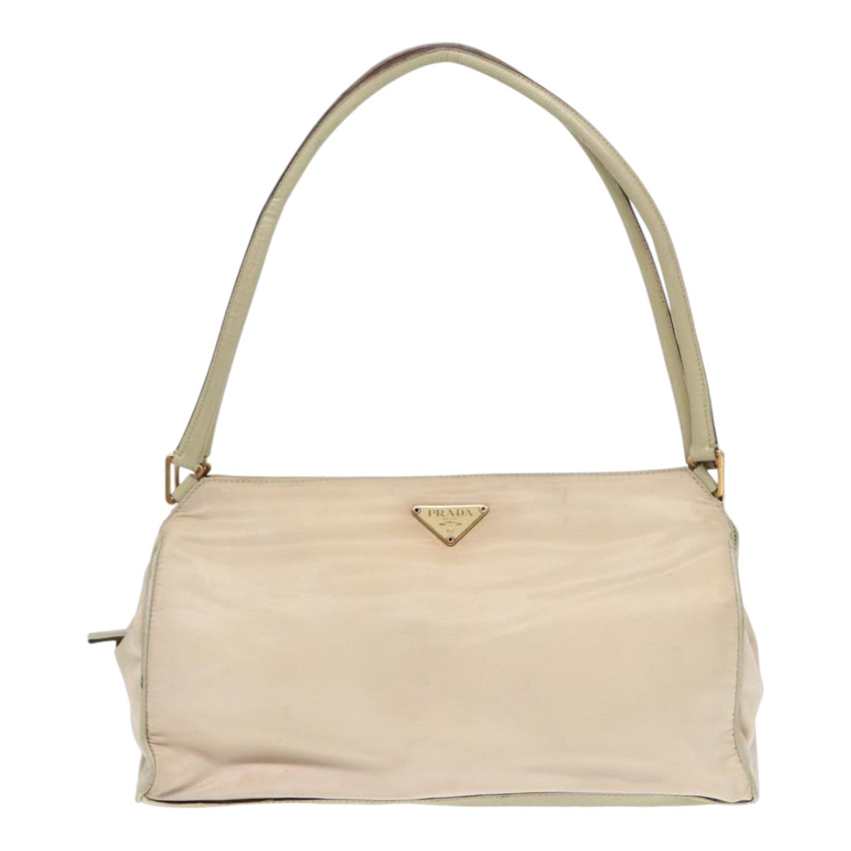 PRADA Hand Bag Nylon Beige Gold Auth 88094