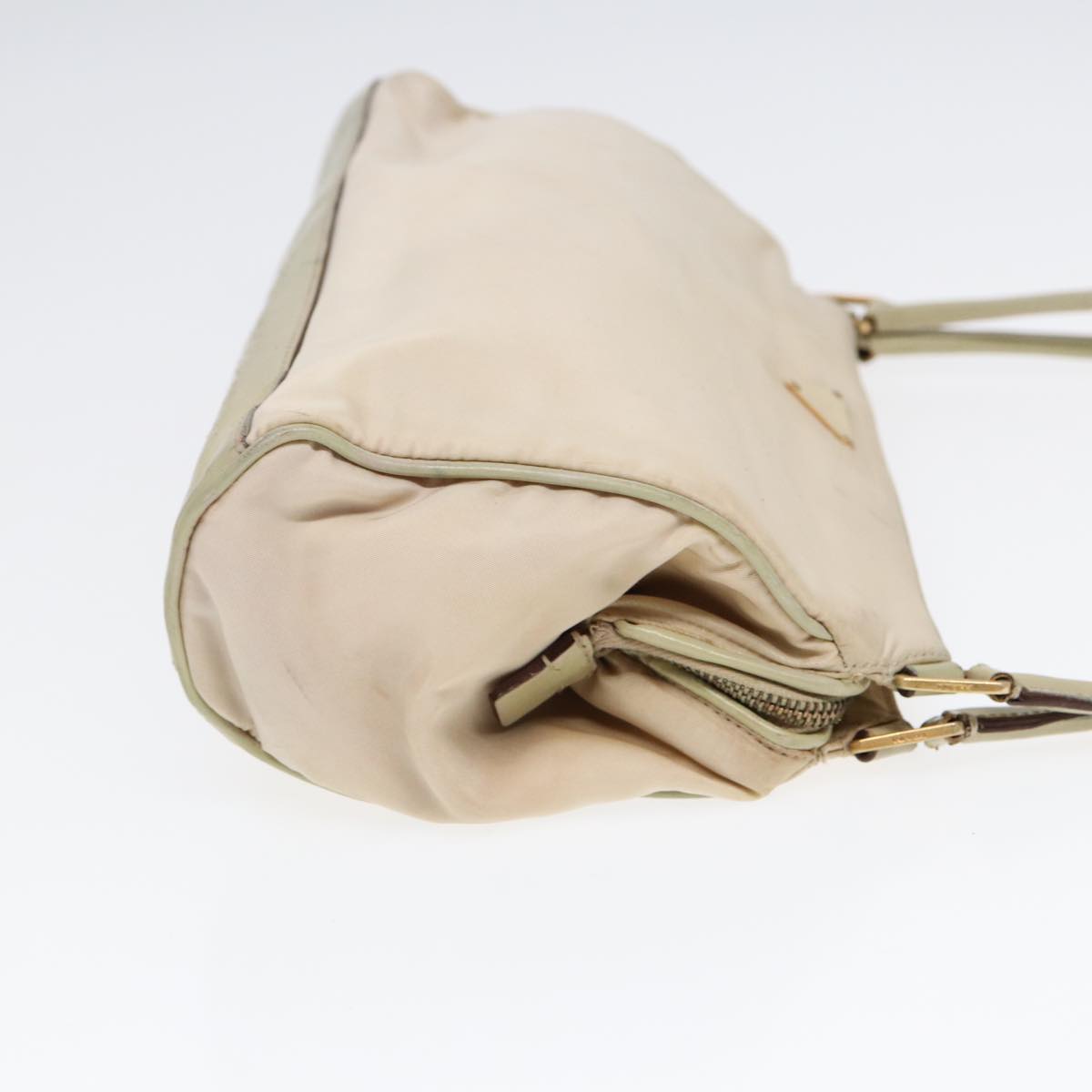 PRADA Hand Bag Nylon Beige Gold Auth 88094