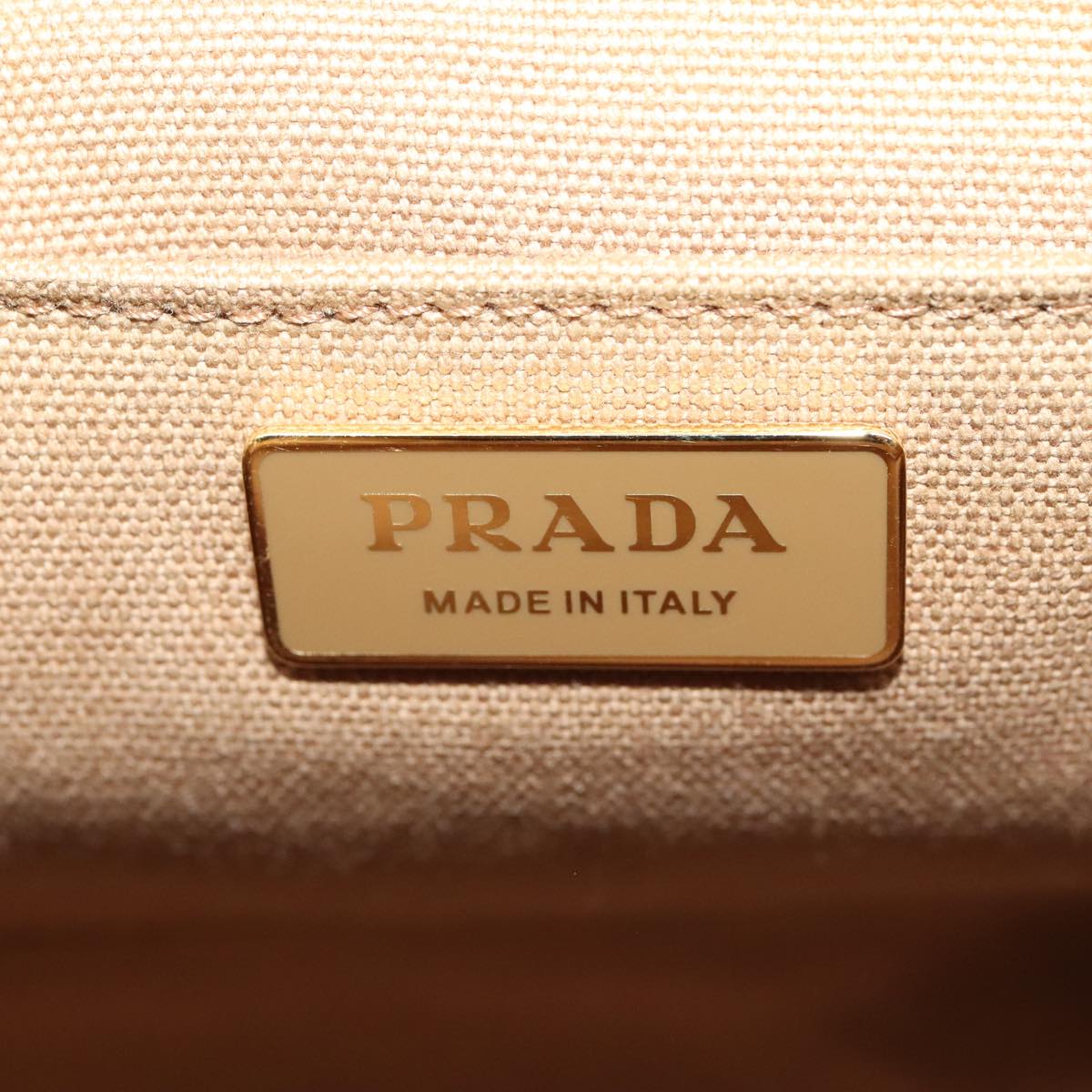 PRADA Canapa Hand Bag Raffia 2way Beige Gold Auth 88099