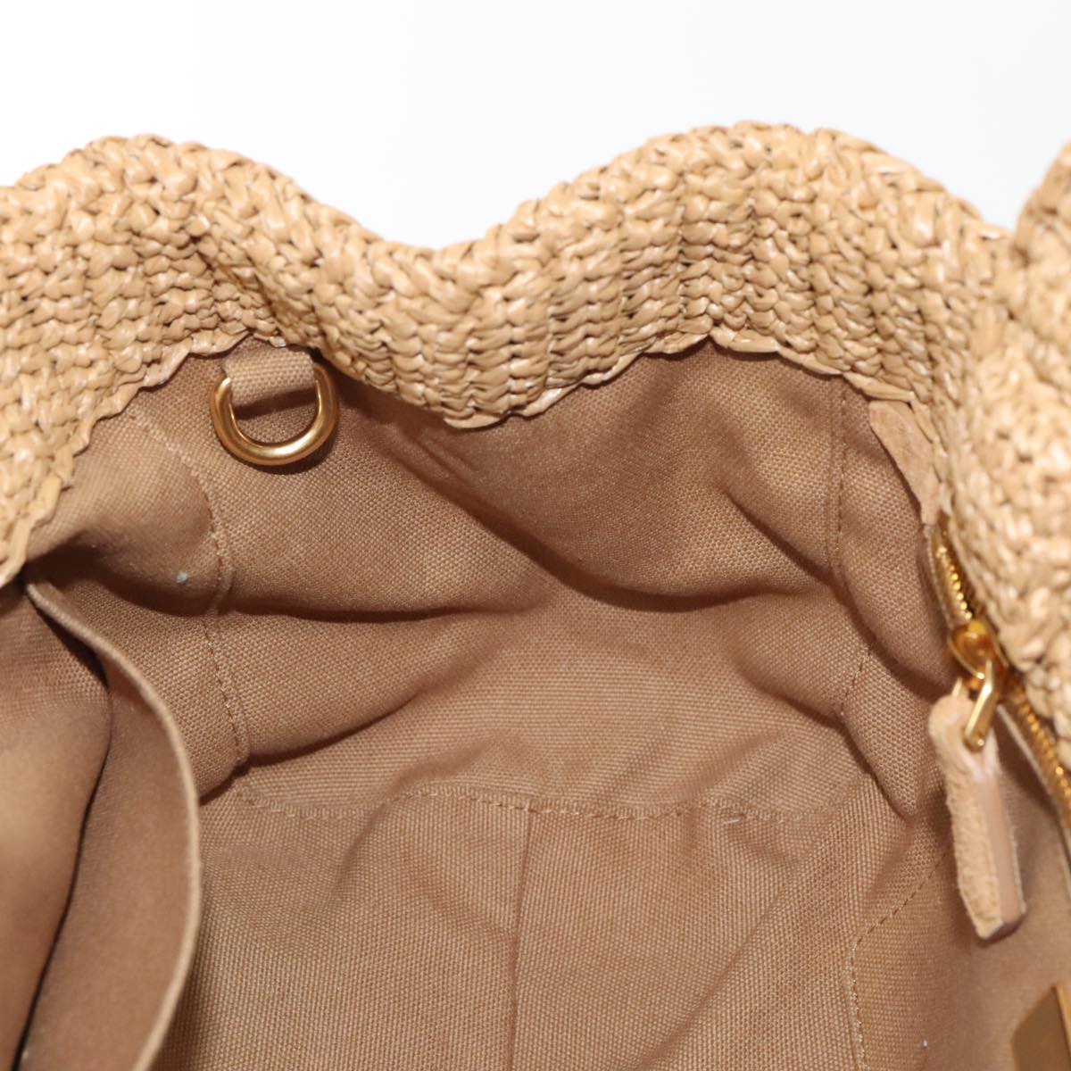 PRADA Canapa Hand Bag Raffia 2way Beige Gold Auth 88099