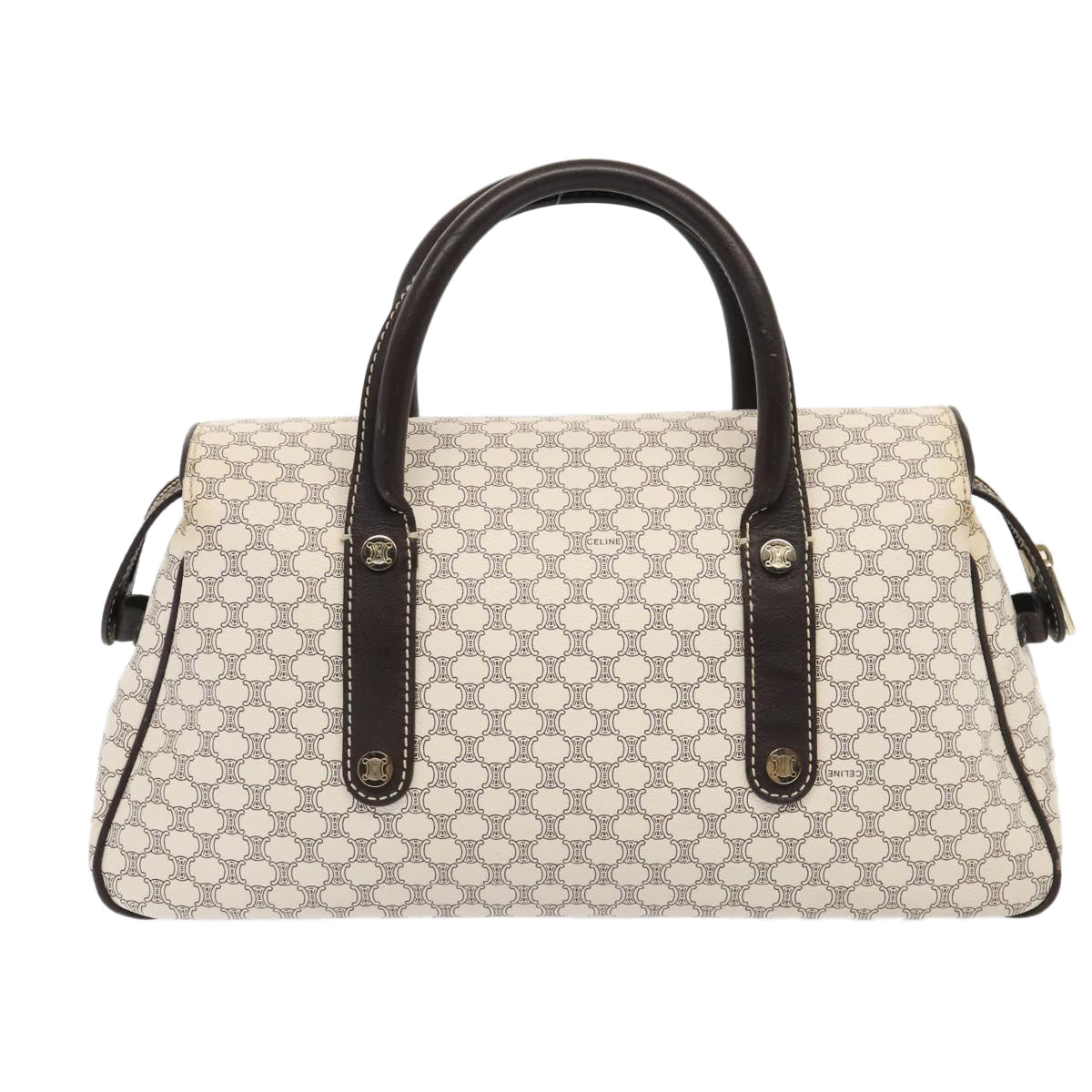 CELINE Macadam Canvas Hand Bag PVC White Gold Auth 88107