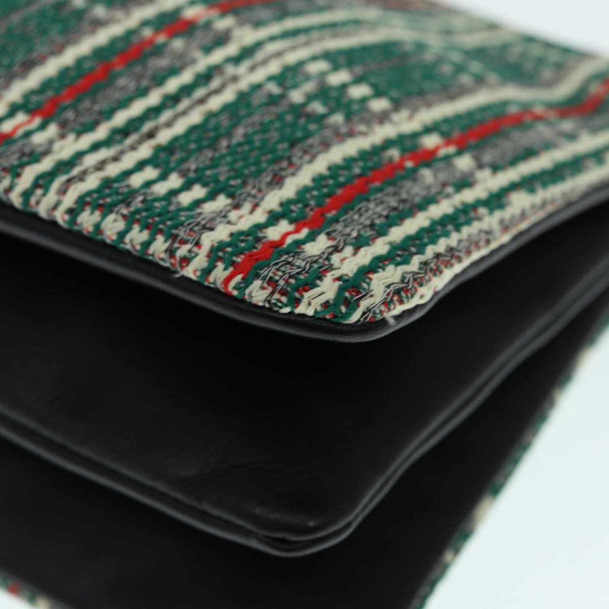 CELINE Trio Large Shoulder Bag Canvas Green Gold Auth 88114V