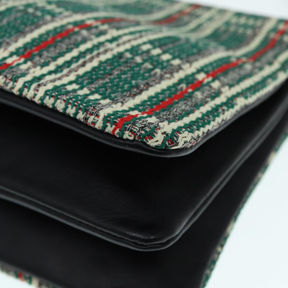 CELINE Trio Large Shoulder Bag Canvas Green Gold Auth 88114V