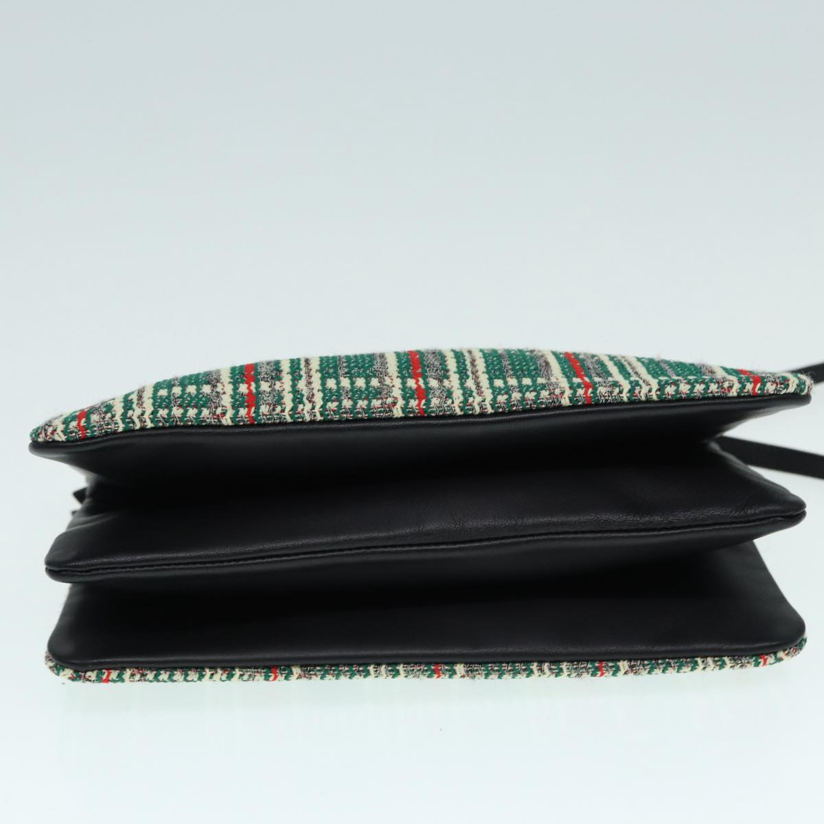 CELINE Trio Large Shoulder Bag Canvas Green Gold Auth 88114V