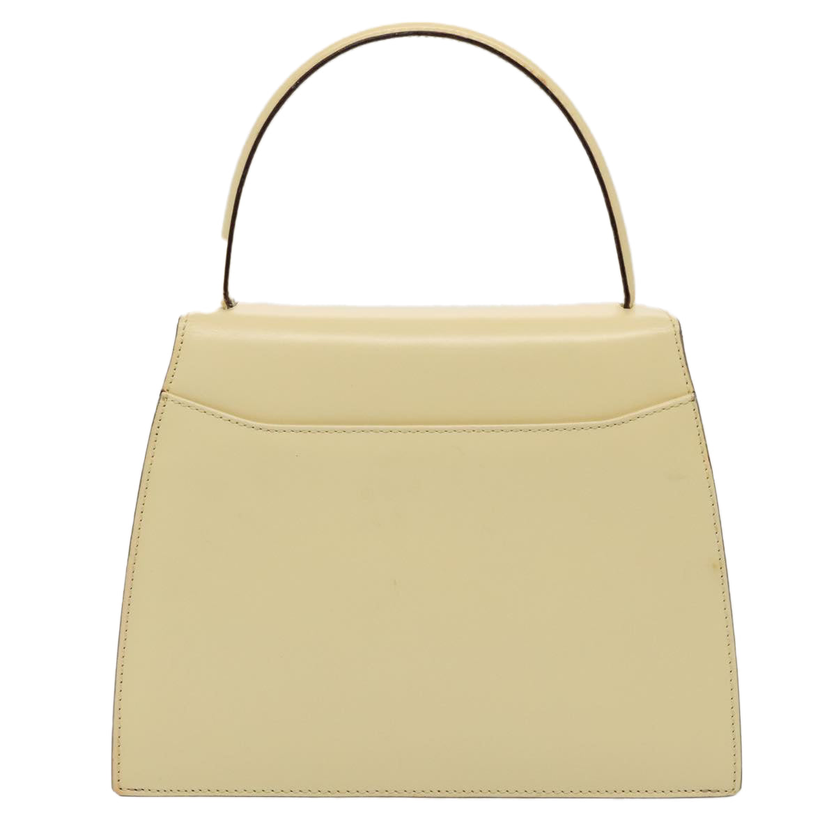 CELINE Hand Bag Leather 2way Cream Gold Auth 88115