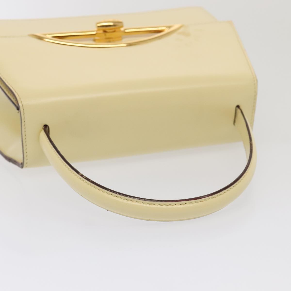 CELINE Hand Bag Leather 2way Cream Gold Auth 88115