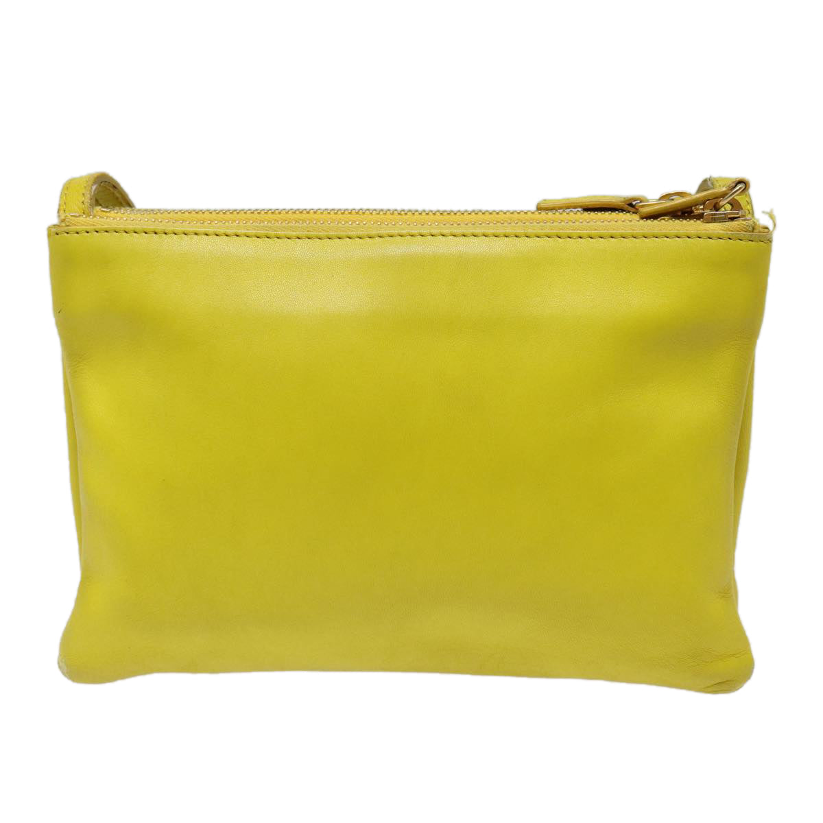 CELINE Trio Large Shoulder Bag Leather Yellow Gold Auth 88116