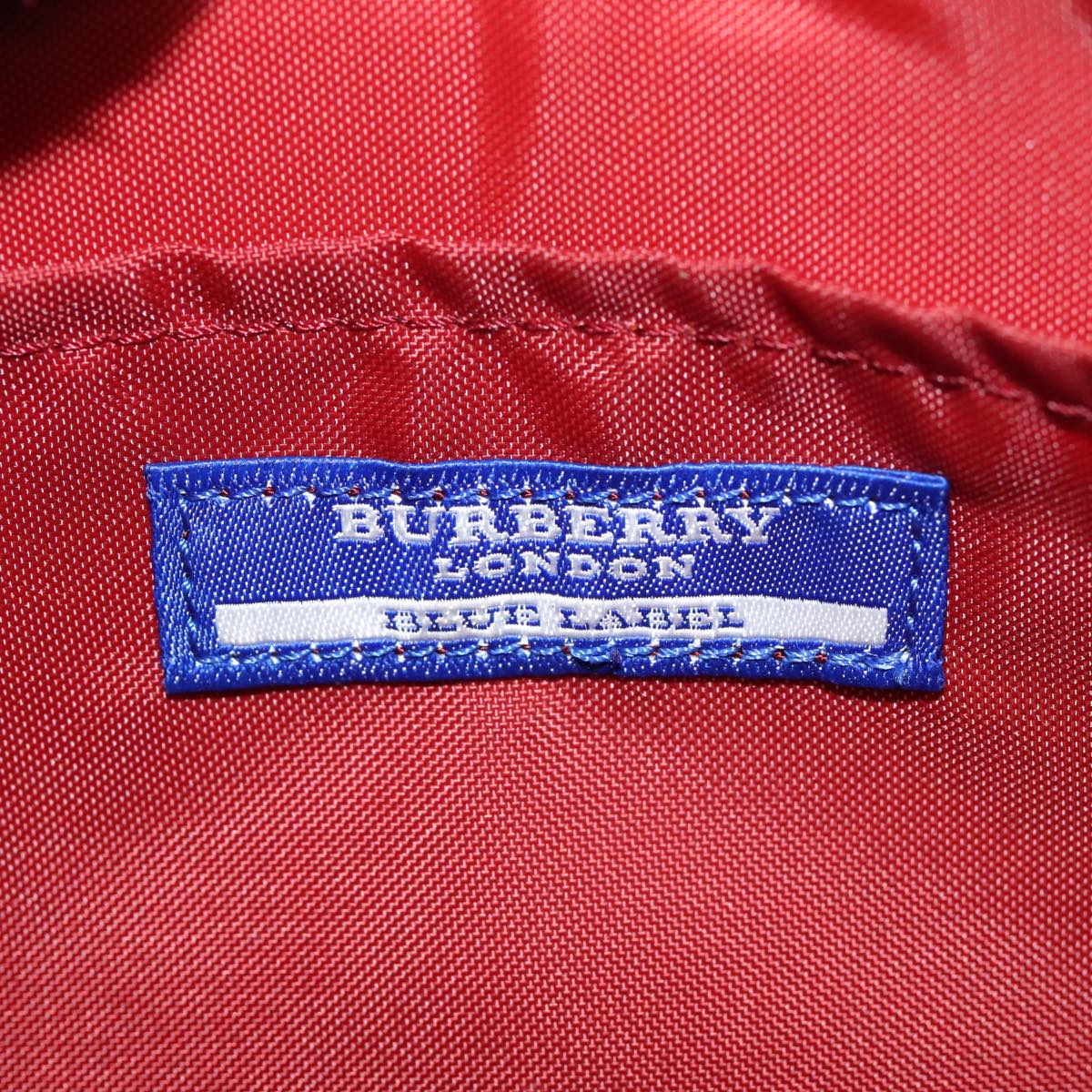 BURBERRY Nova Check Blue Label Hand Bag Nylon Red Silver Auth 88124