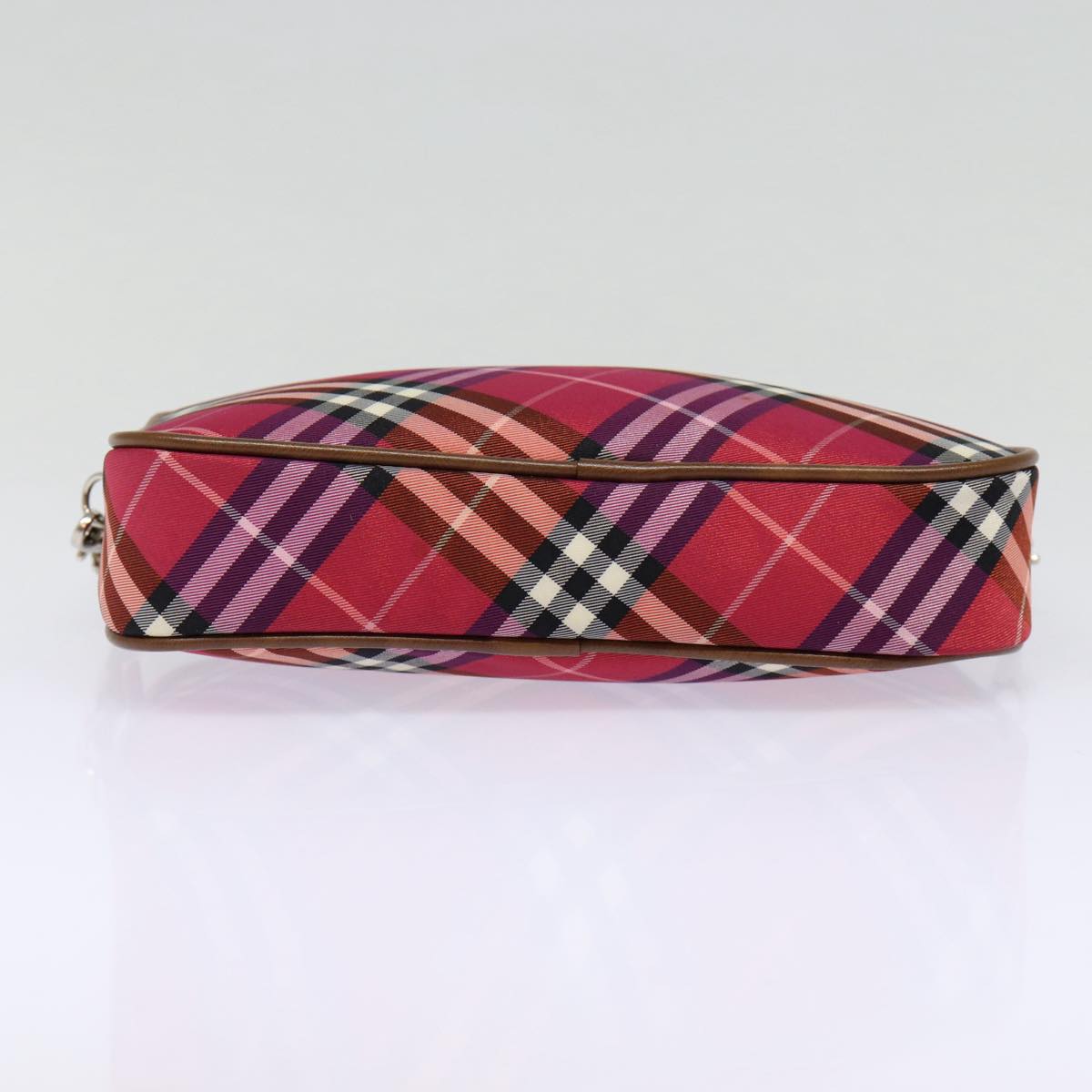 BURBERRY Nova Check Blue Label Hand Bag Nylon Red Silver Auth 88124