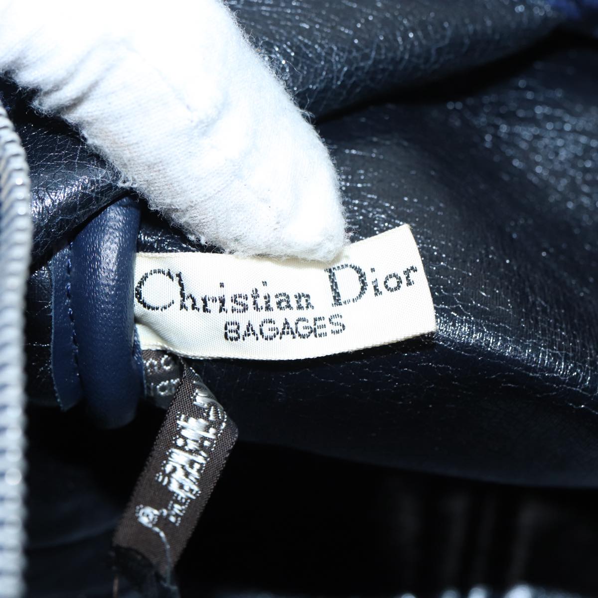 Christian Dior Trotter Canvas Hand Bag Navy Silver Auth 88131