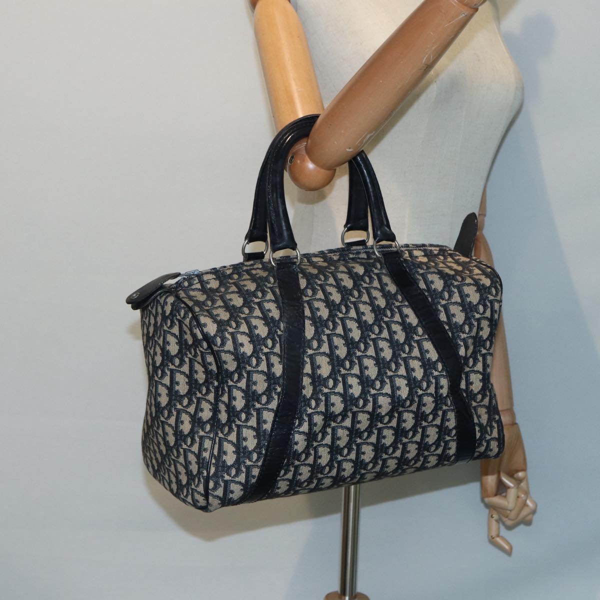 Christian Dior Trotter Canvas Hand Bag Navy Silver Auth 88131