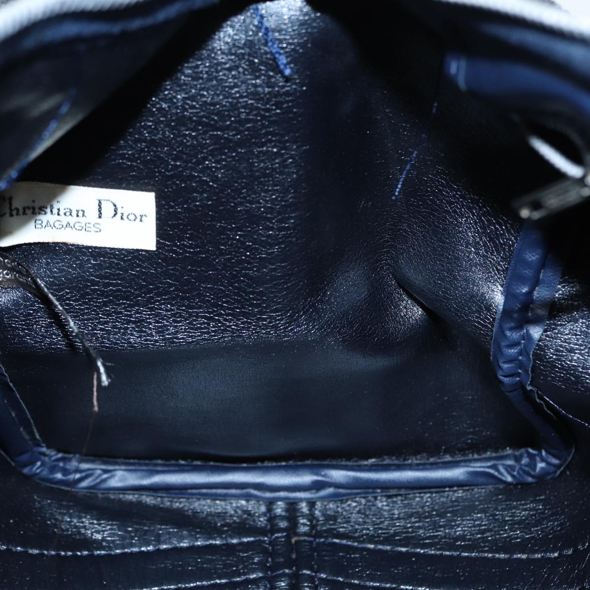 Christian Dior Trotter Canvas Hand Bag Navy Silver Auth 88132