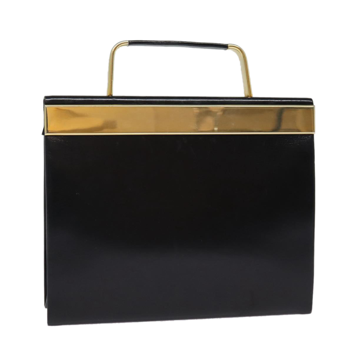 Christian Dior Hand Bag Leather Black Gold Auth 88135