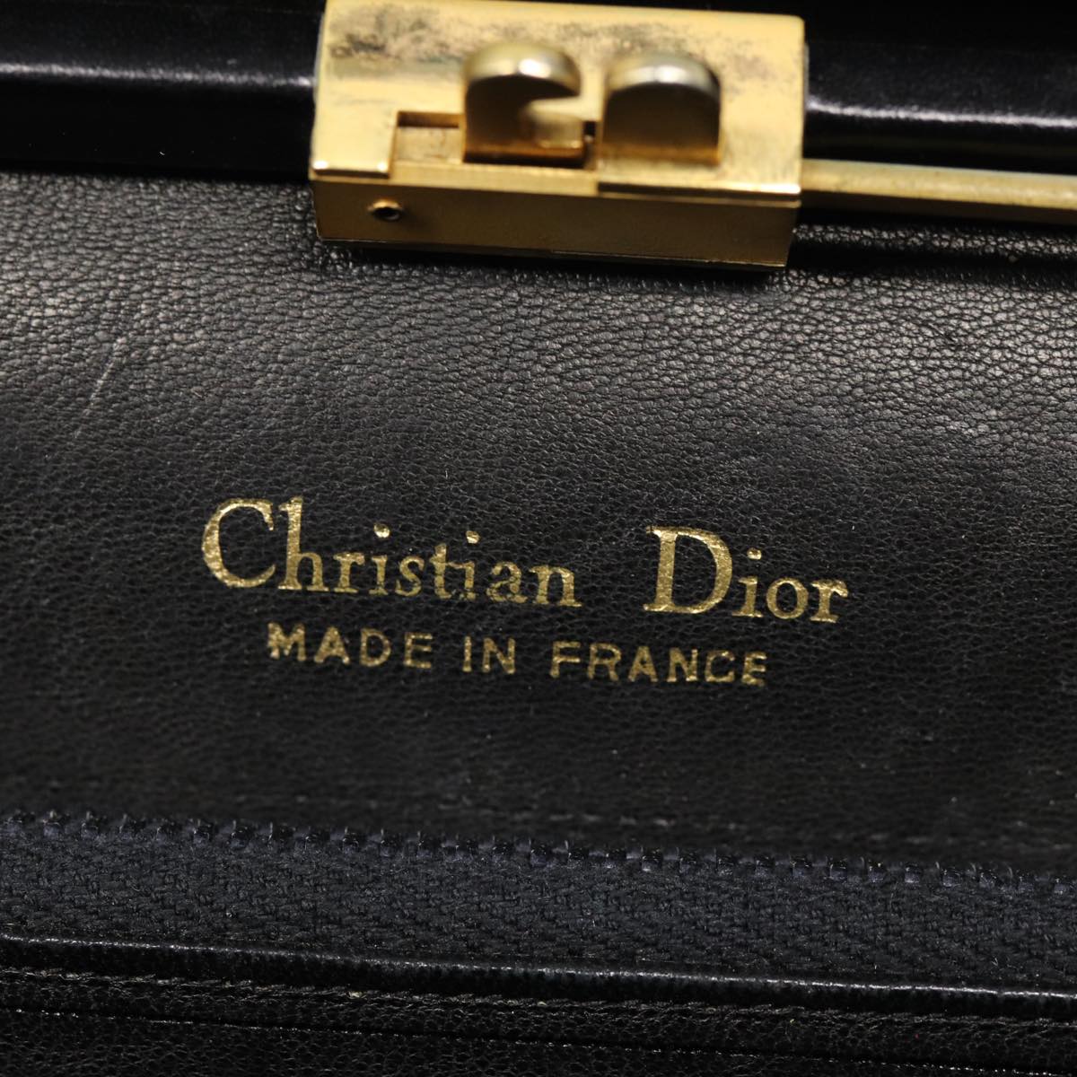 Christian Dior Hand Bag Leather Black Gold Auth 88135