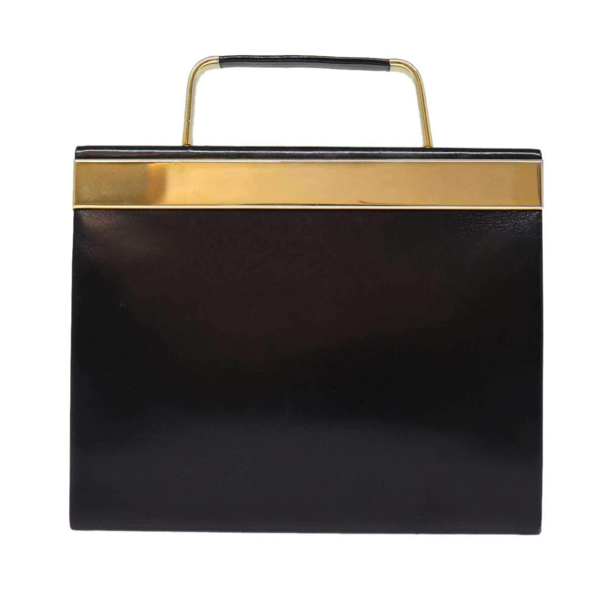 Christian Dior Hand Bag Leather Black Gold Auth 88135