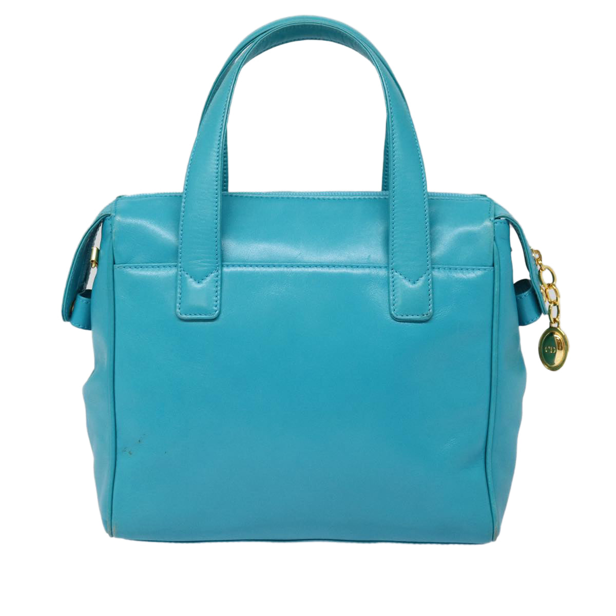 Christian Dior Hand Bag Leather 2way Turquoise Blue Gold Auth 88136