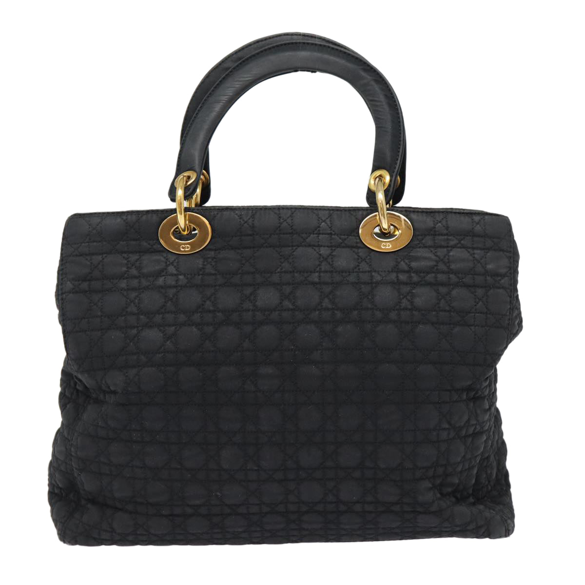 Christian Dior Lady Dior Canage Hand Bag Nylon Black Gold Auth 88140