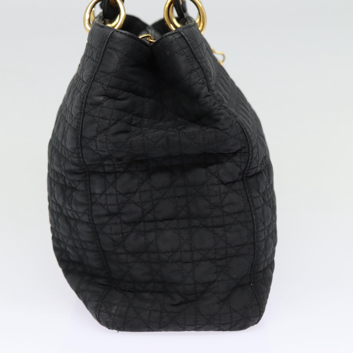 Christian Dior Lady Dior Canage Hand Bag Nylon Black Gold Auth 88140