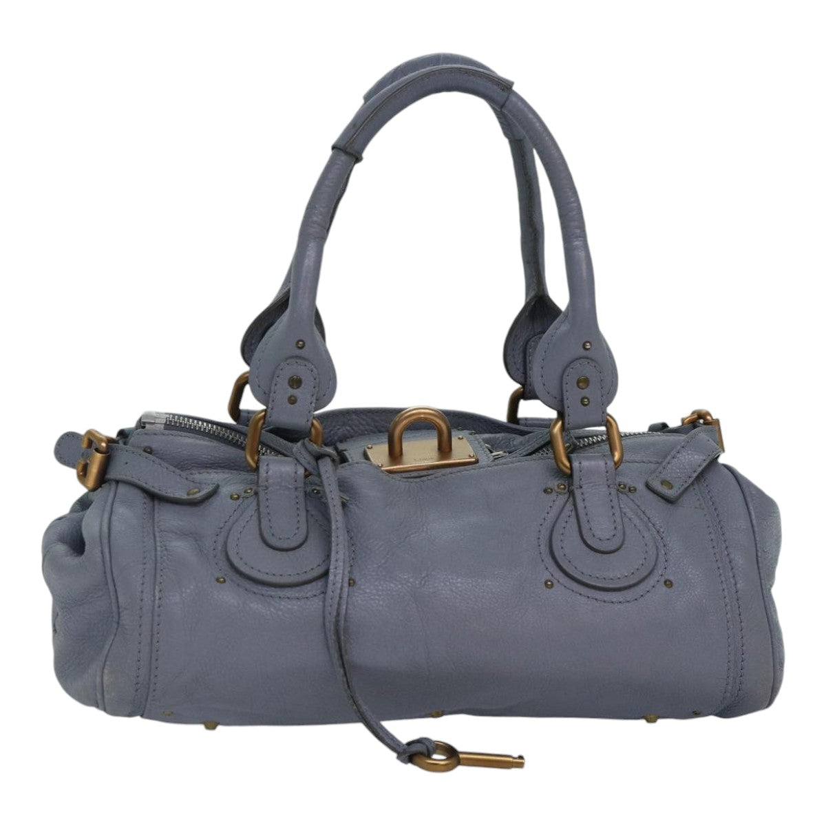 Chloe Paddington Hand Bag Leather Light Blue Gold Silver Auth 88142