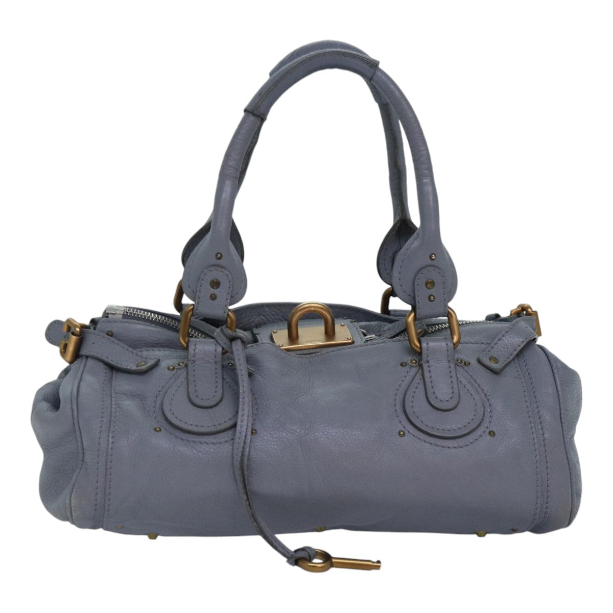 Chloe Paddington Hand Bag Leather Light Blue Gold Silver Auth 88142