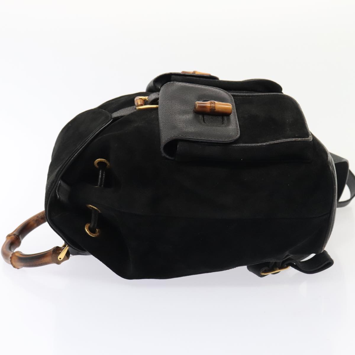 GUCCI Bamboo Backpack Suede Black Gold 003 58 0016 Auth 88180