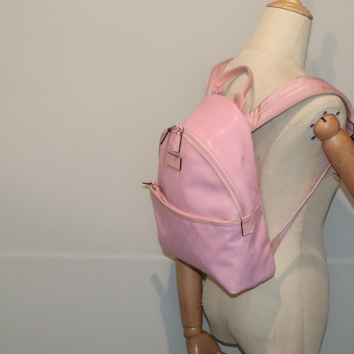 GUCCI GG Canvas Backpack Pink Silver 271327 Auth 88181