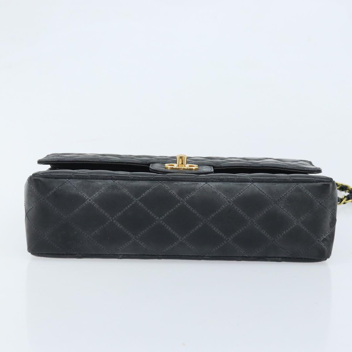 CHANEL Matelasse Chain Shoulder Bag Leather Black Gold CC Auth 88183
