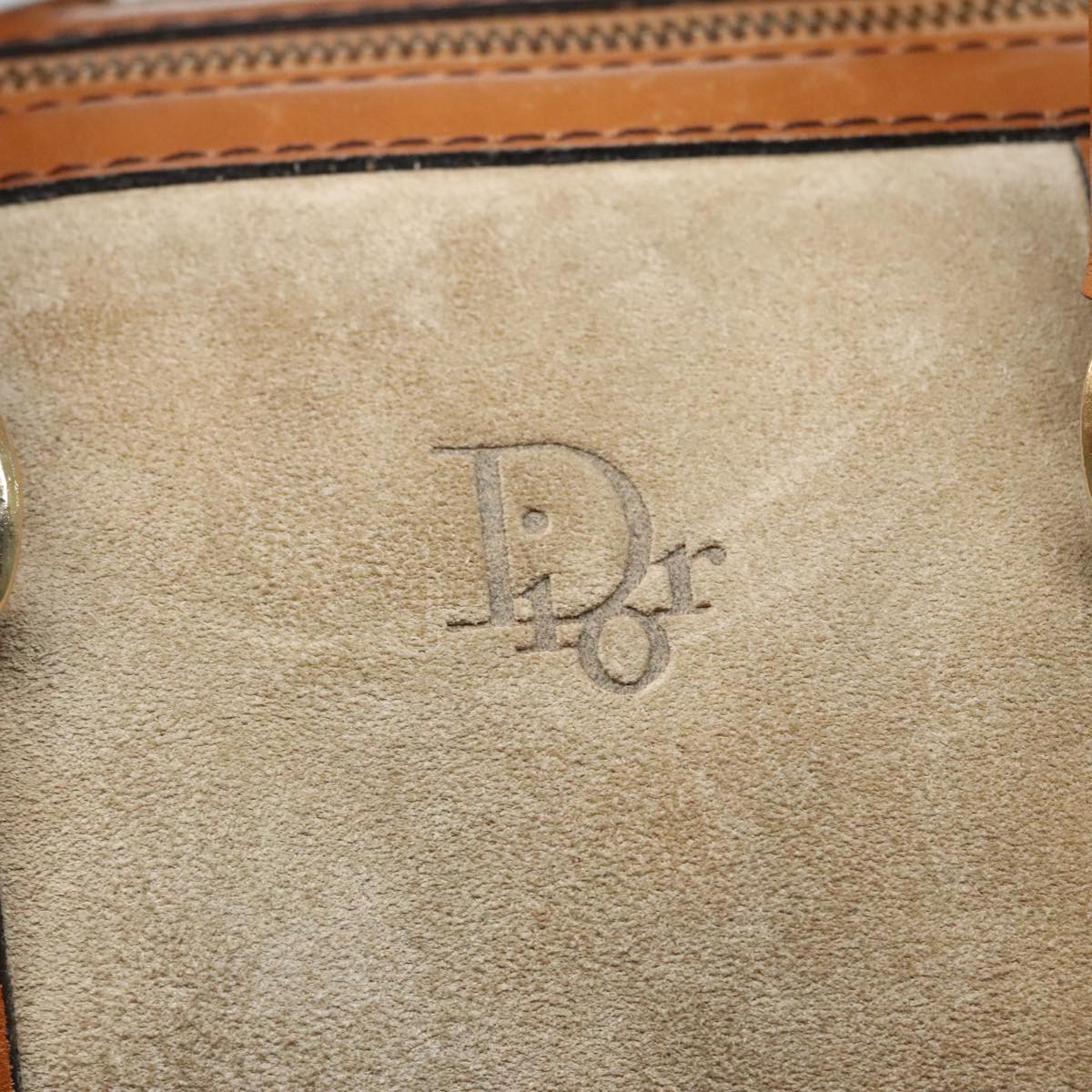 Christian Dior Boston Bag Suede Leather Beige Gold Auth 88206