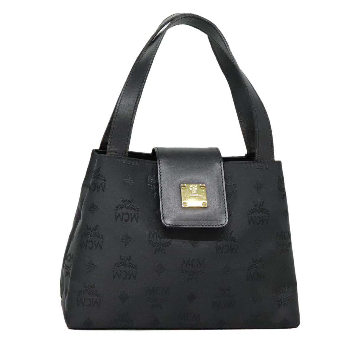 MCM Vicetos Logogram Hand Bag PVC Black Gold Auth 88209