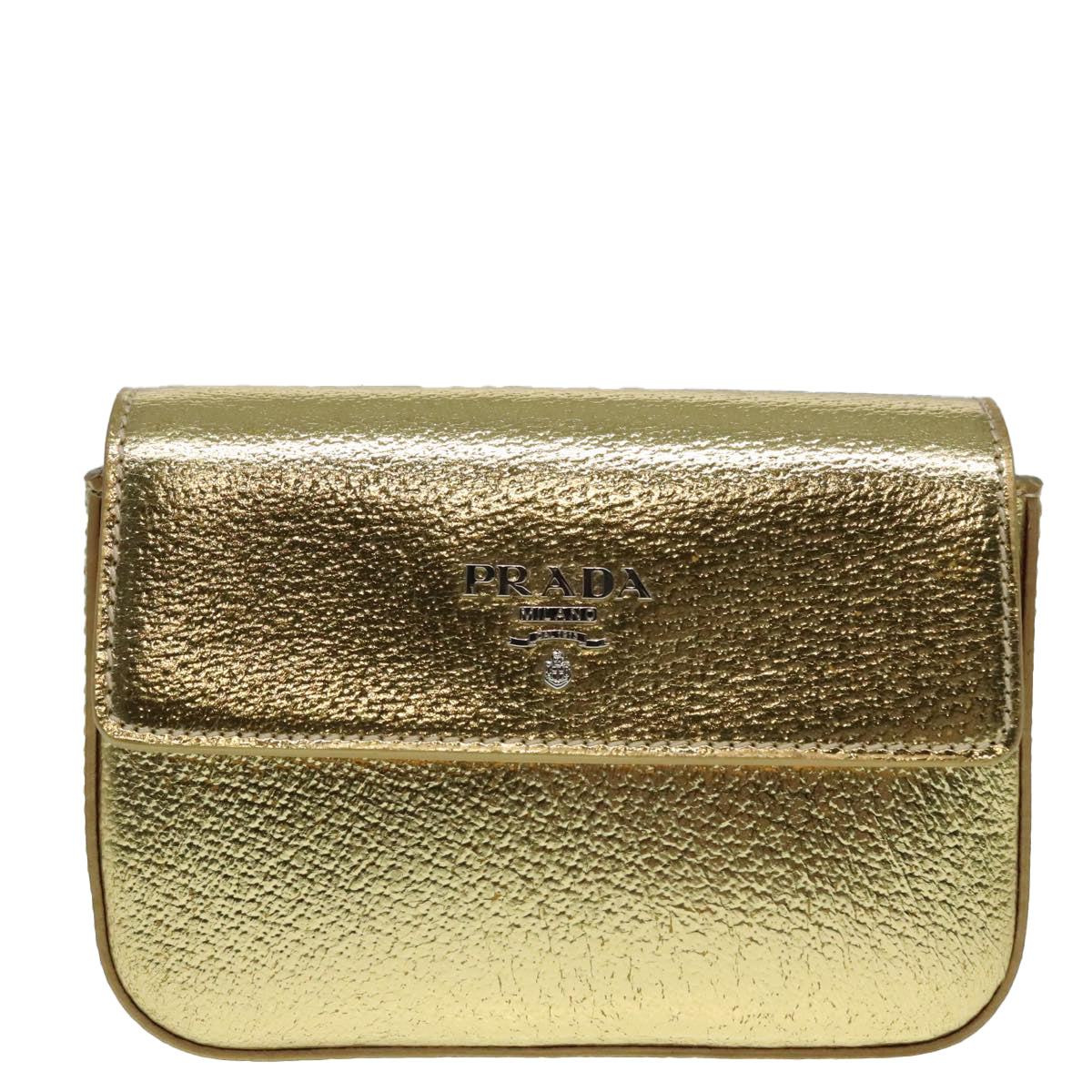 PRADA Accessory Pouch Leather Silver Gold Auth 88214