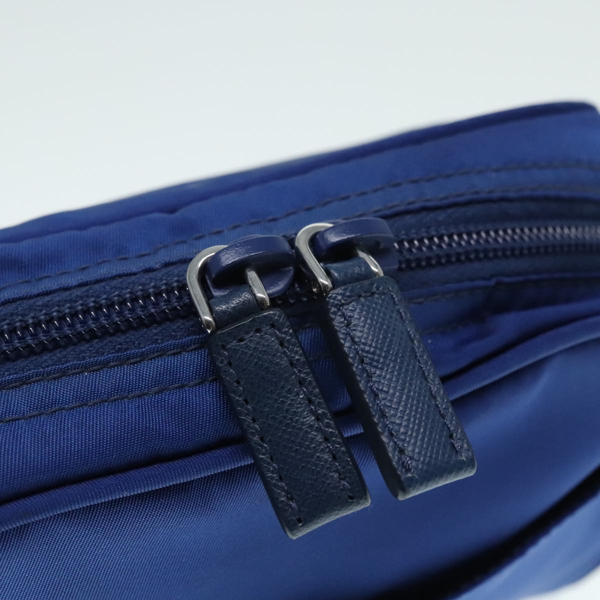 PRADA Pouch Nylon Blue Silver Auth 88220