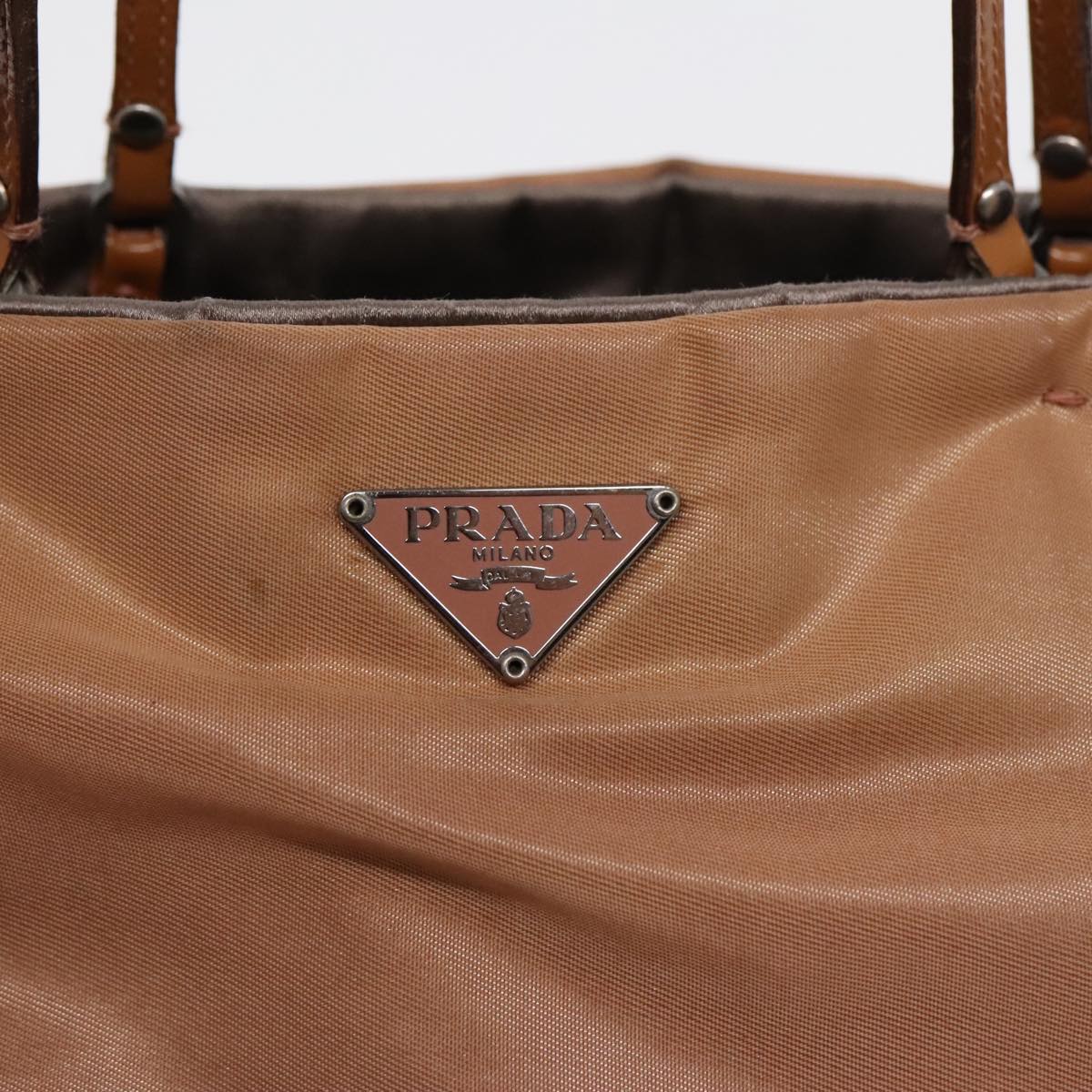 PRADA Hand Bag Nylon Beige Silver Auth 88223