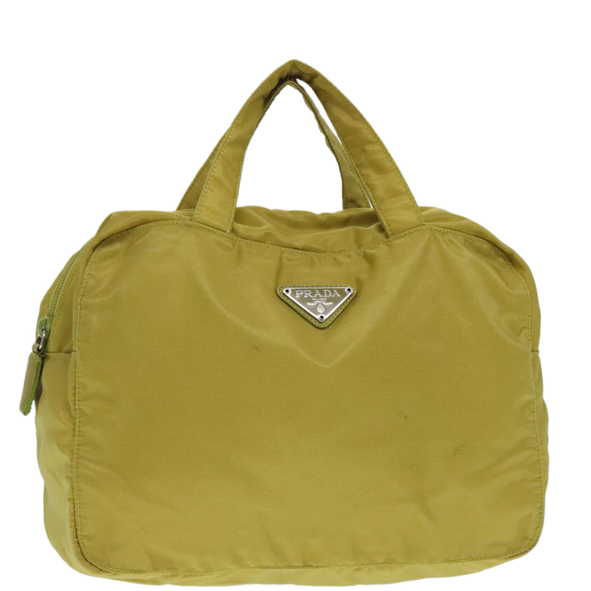 PRADA Hand Bag Nylon Lime Yellow Silver Auth 88227