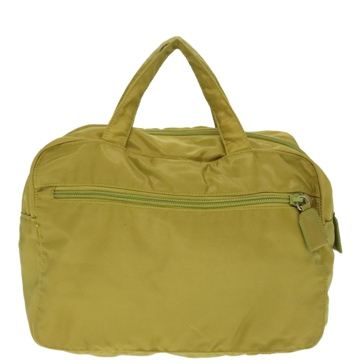 PRADA Hand Bag Nylon Lime Yellow Silver Auth 88227