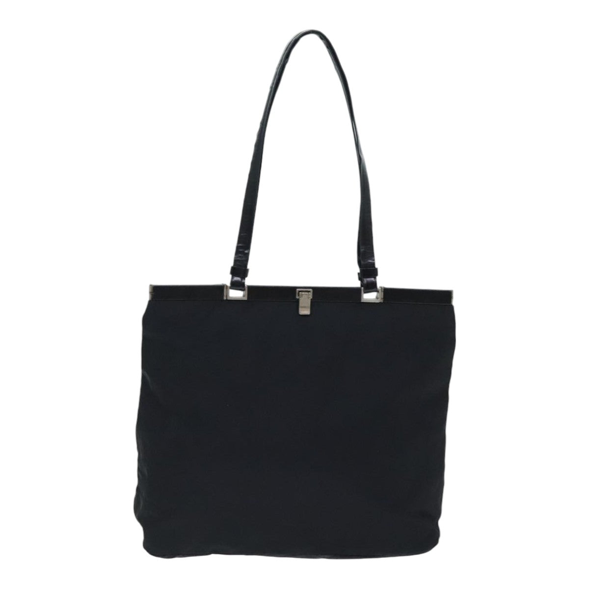 PRADA Tote Bag Nylon Black Silver Auth 88230